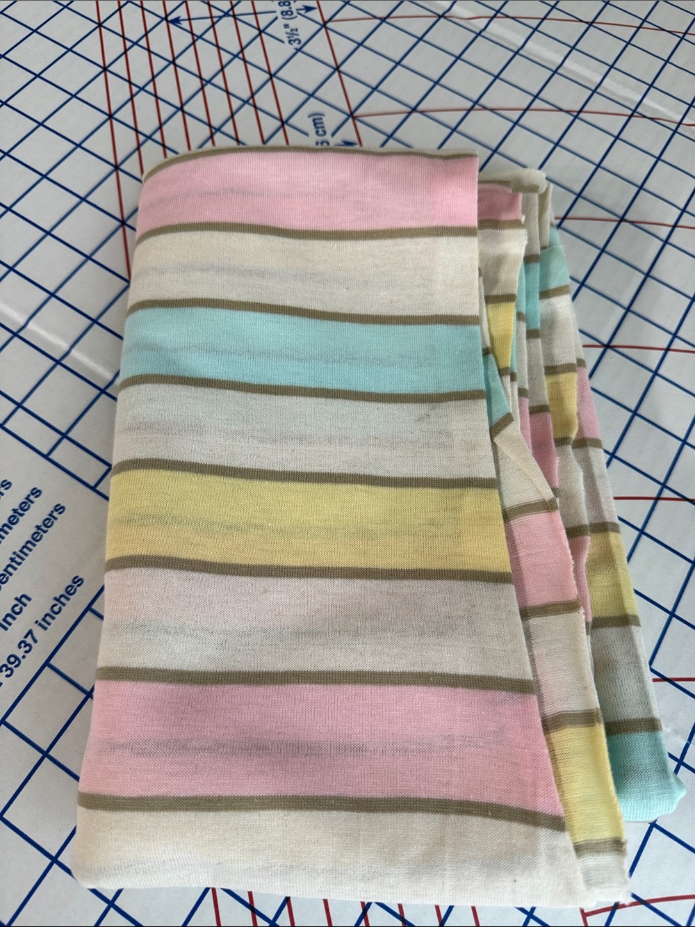 Vintage Pastel Stripe Cotton Jersey Knit Fabric 1.5 Yards x 44” Pink Aqua Yellow - Picture 2 of 12